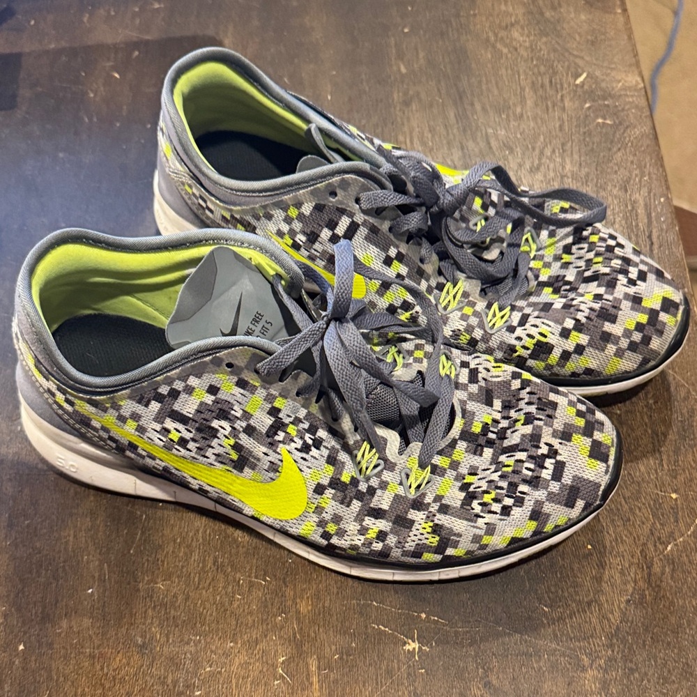 Nike Pixelated Gray and Neon Yellow Sneakers